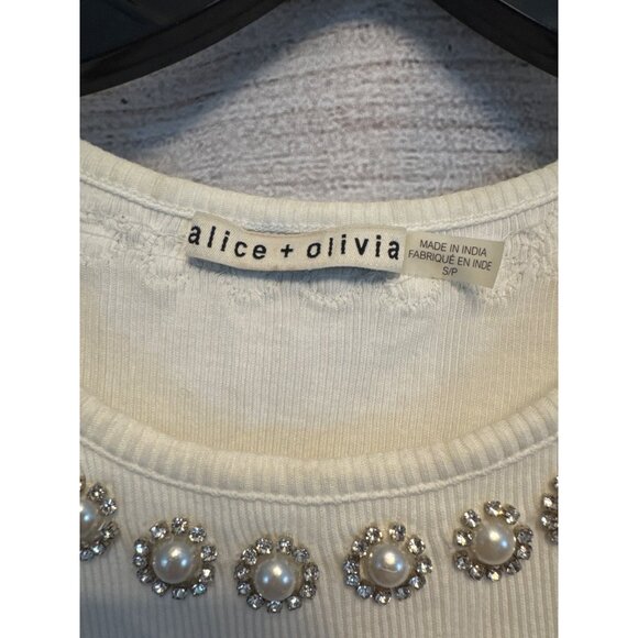 Alice + Olivia Kori Pearl Embellished Ribbed Tank Tops Size S - Picture 4 of 7